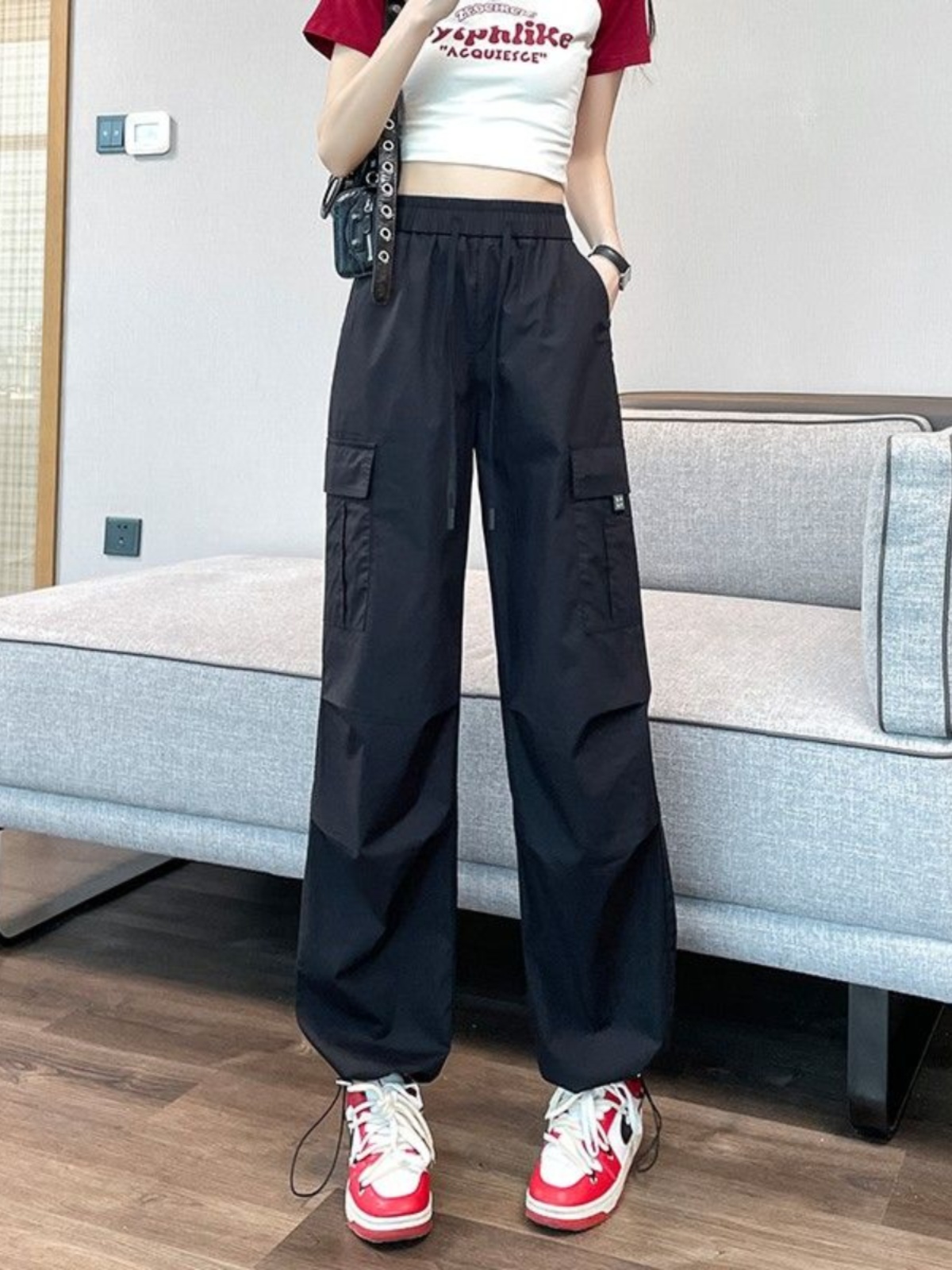 ワークパンツ ゆったりシルエット多機能カーゴパンツ