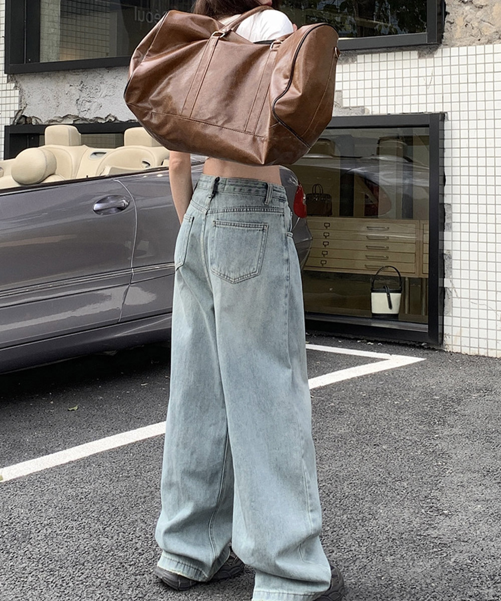 ワークパンツ タック入り美脚デニムワイドパンツ