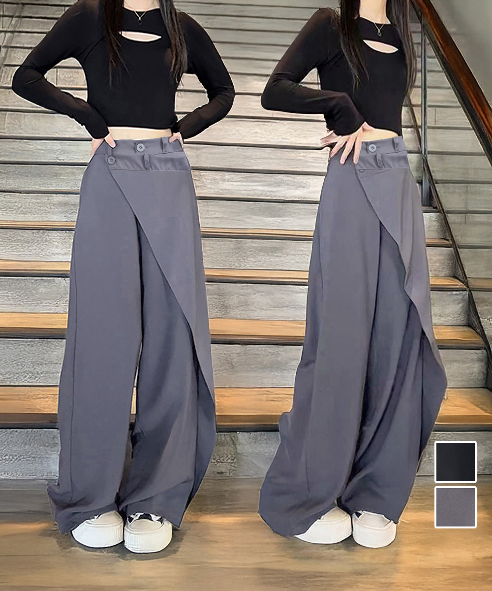 ワークパンツ ラップデザイン美脚スラックスパンツ