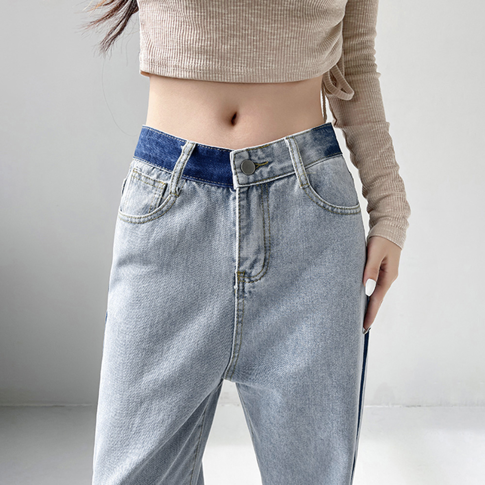 ワークパンツ サイドライン ハイウエストデニム 美脚ストレート