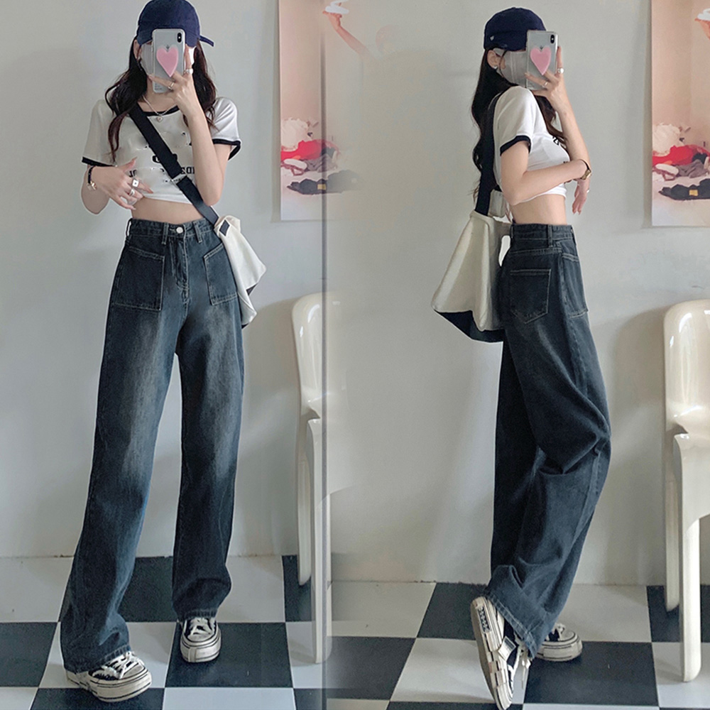 ワークパンツ ヴィンテージ風 ハイウエストデニムワイドパンツ
