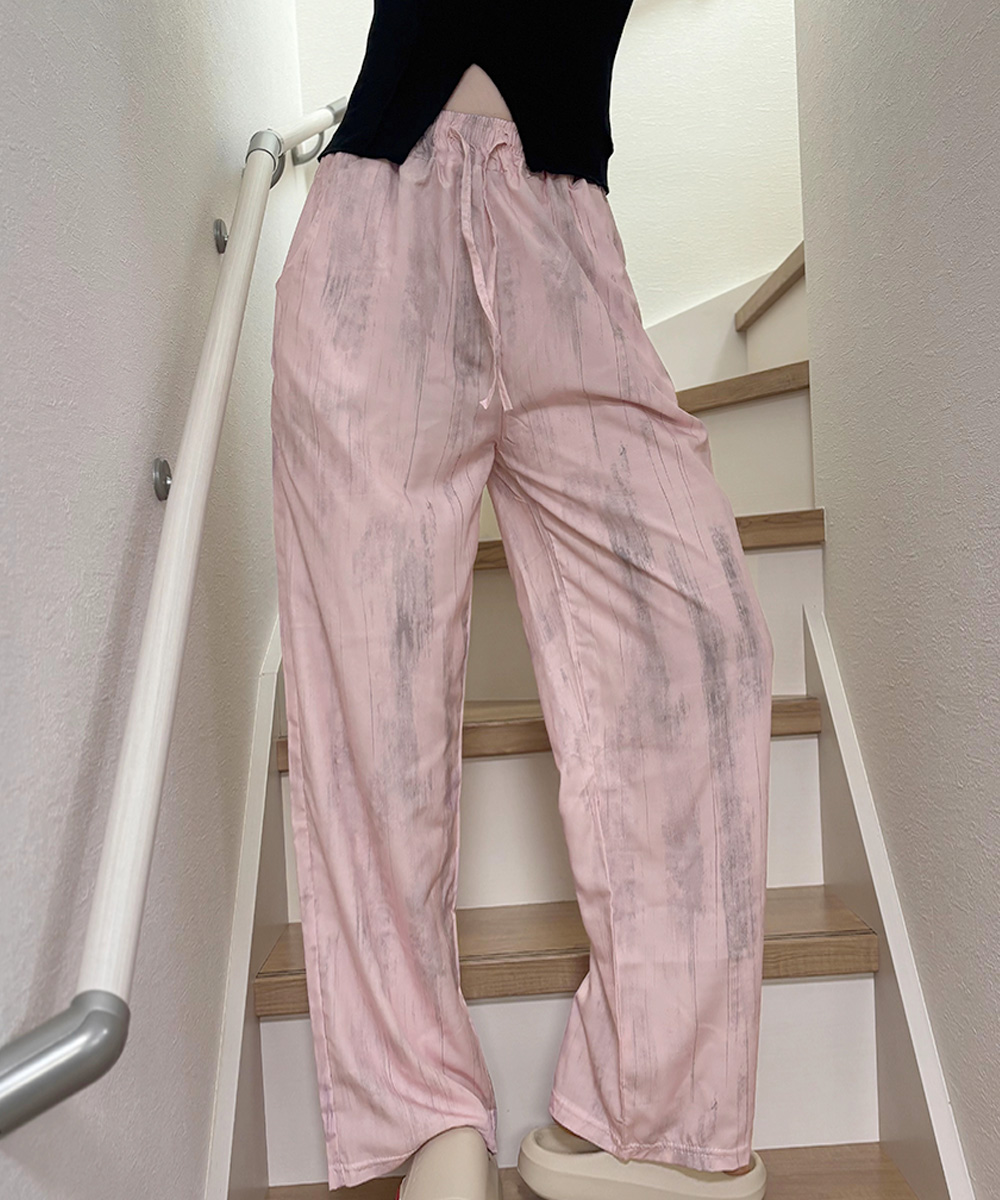 ワークパンツ タイダイ染めワイドチノパン 春夏用美脚パンツ