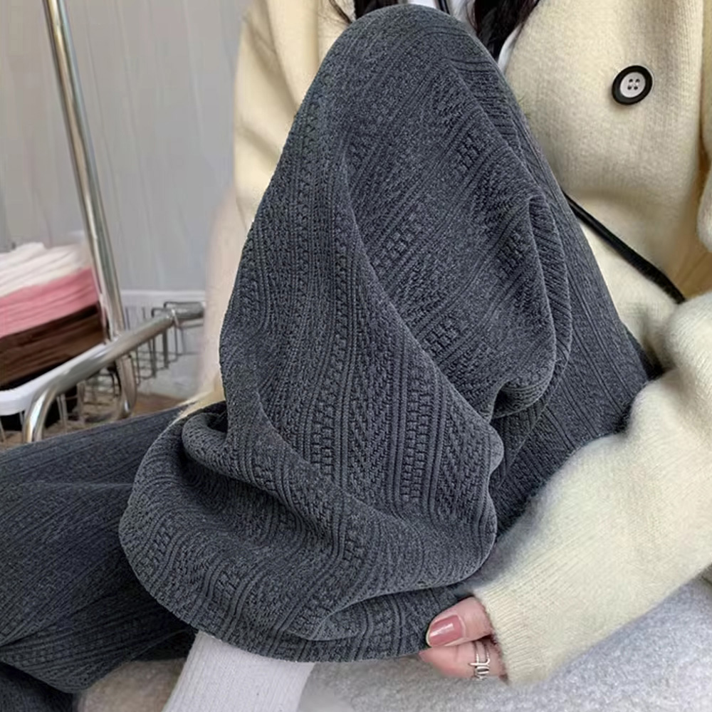 ワークパンツ レディース 韓国風 ニットワイドチノパン