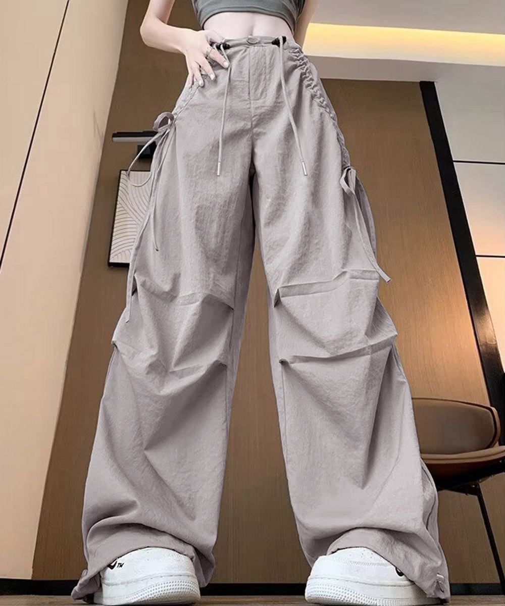 ワークパンツ サイドリボン ワイド カーゴパンツ レディース