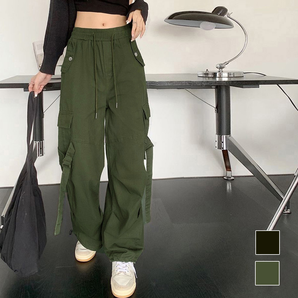ワークパンツ レディース ハイウエスト カーゴパンツ ワイドシルエット