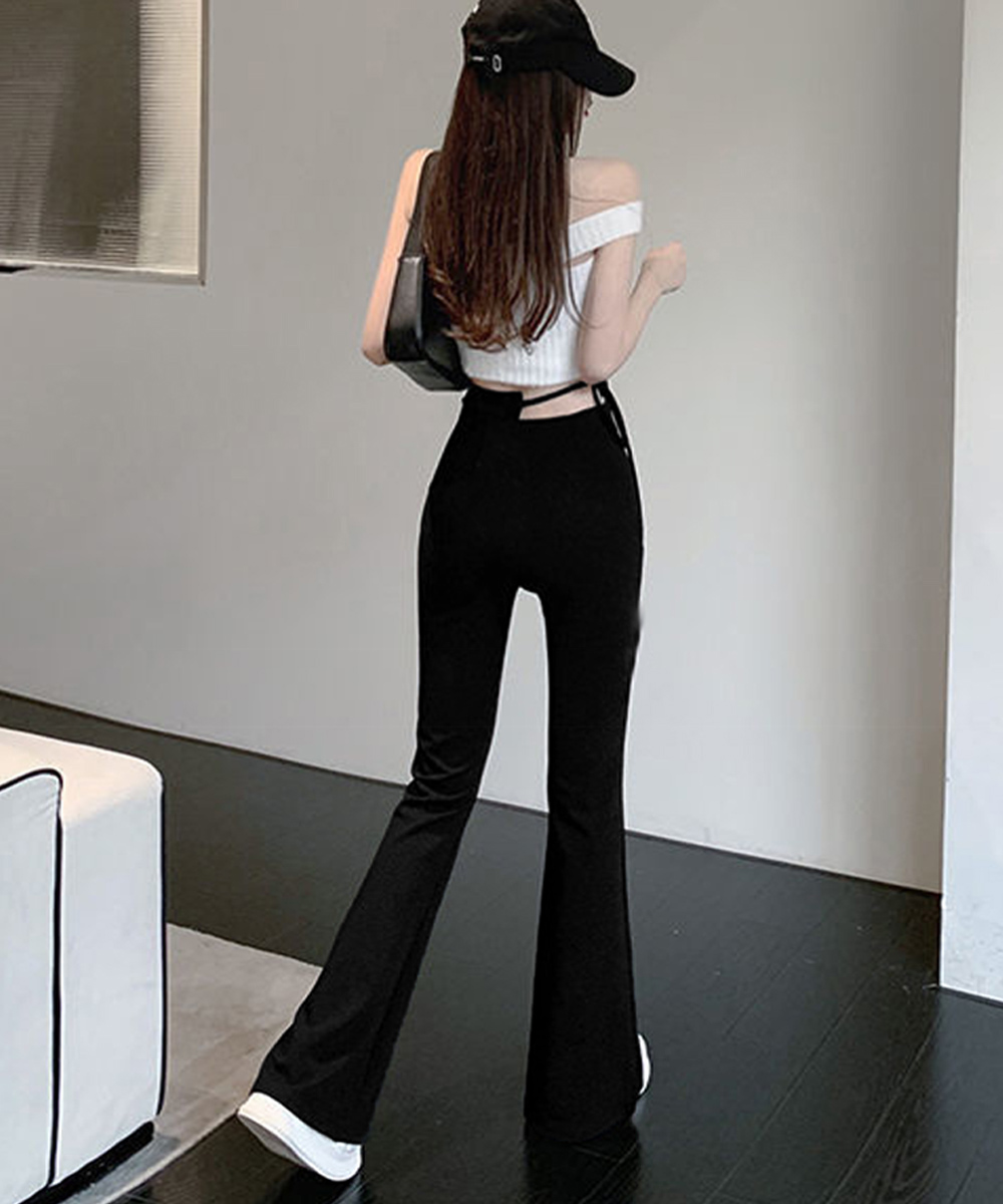 ワークパンツ ウエストカット美脚フレアチノパン