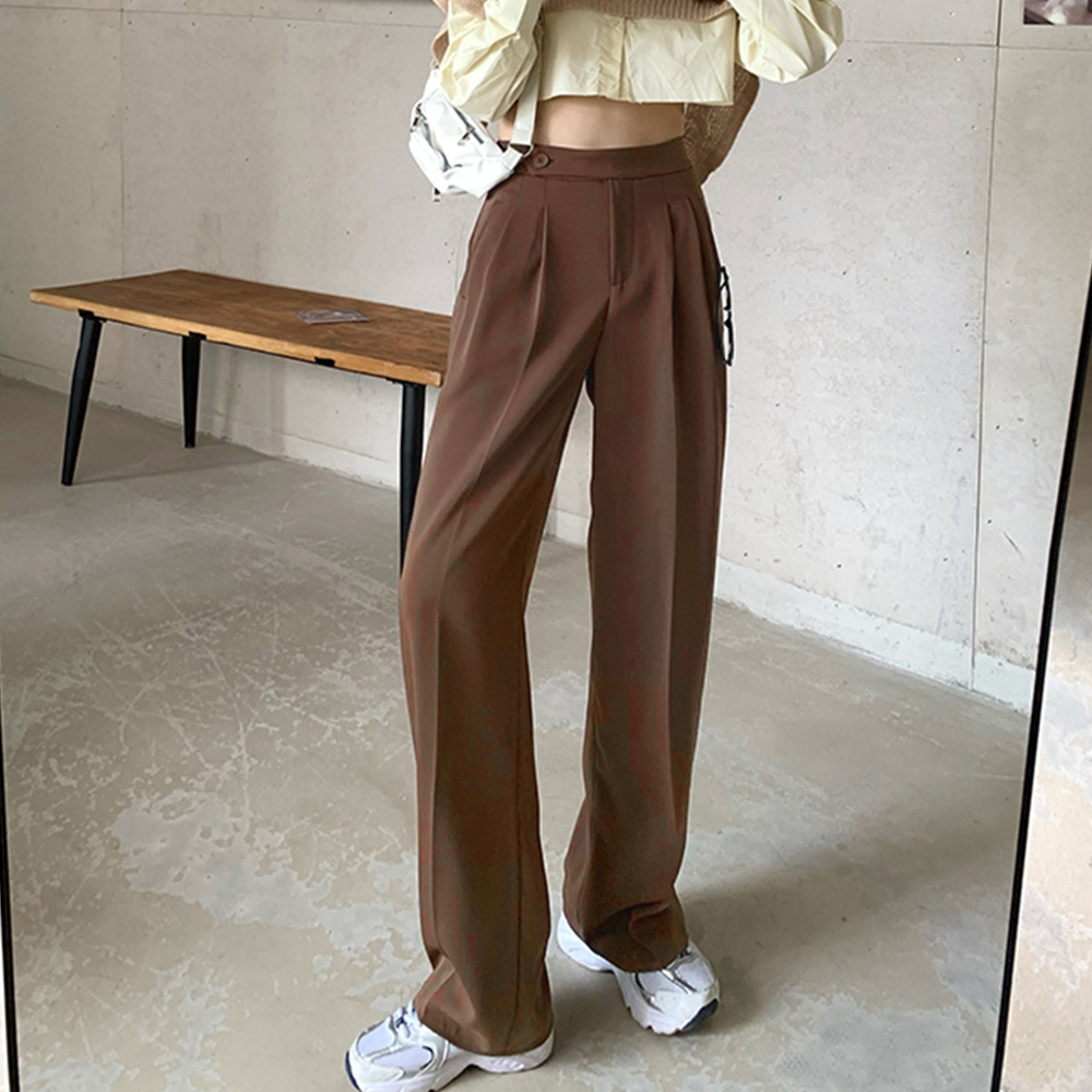 ワークパンツ 美脚効果 タック入りセミワイドスラックス レディース