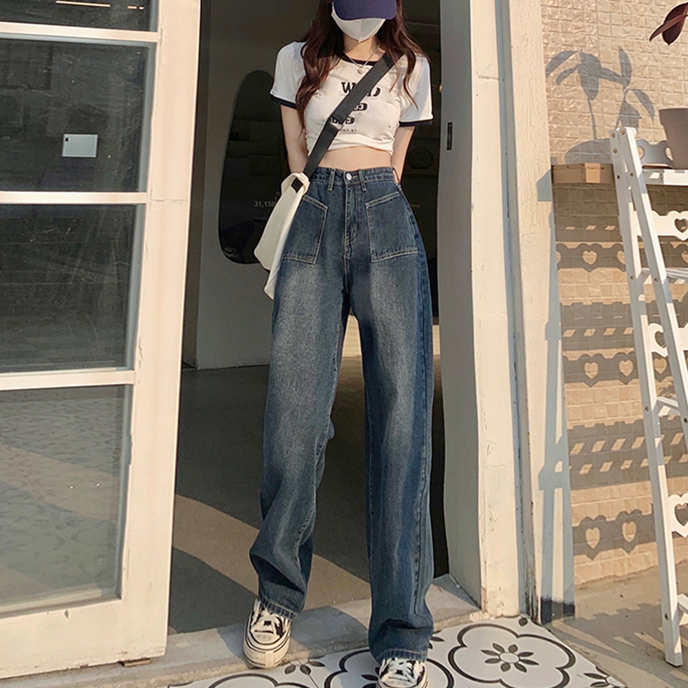 ワークパンツ ヴィンテージ風 ハイウエストデニムワイドパンツ