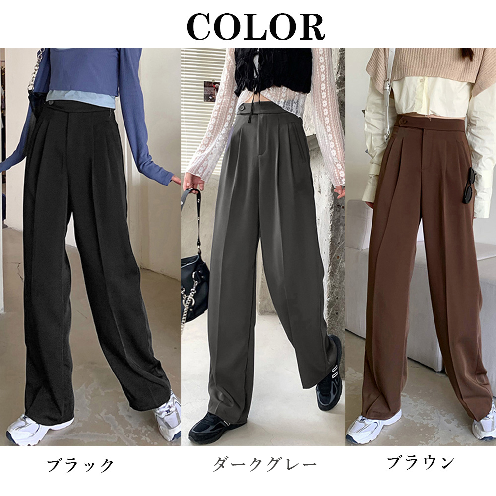 ワークパンツ 美脚効果 タック入りセミワイドスラックス レディース