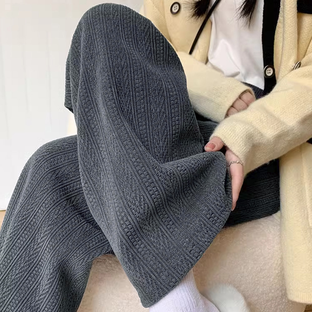 ワークパンツ レディース 韓国風 ニットワイドチノパン