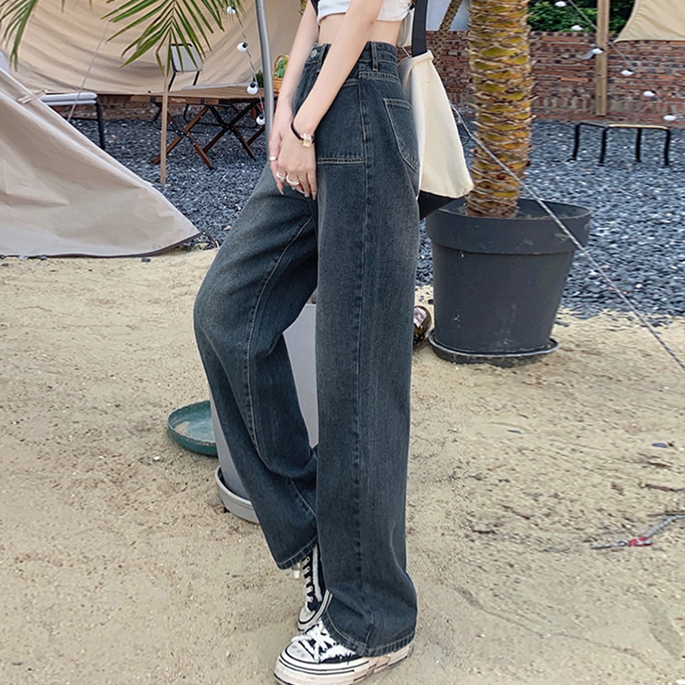 ワークパンツ ヴィンテージ風 ハイウエストデニムワイドパンツ