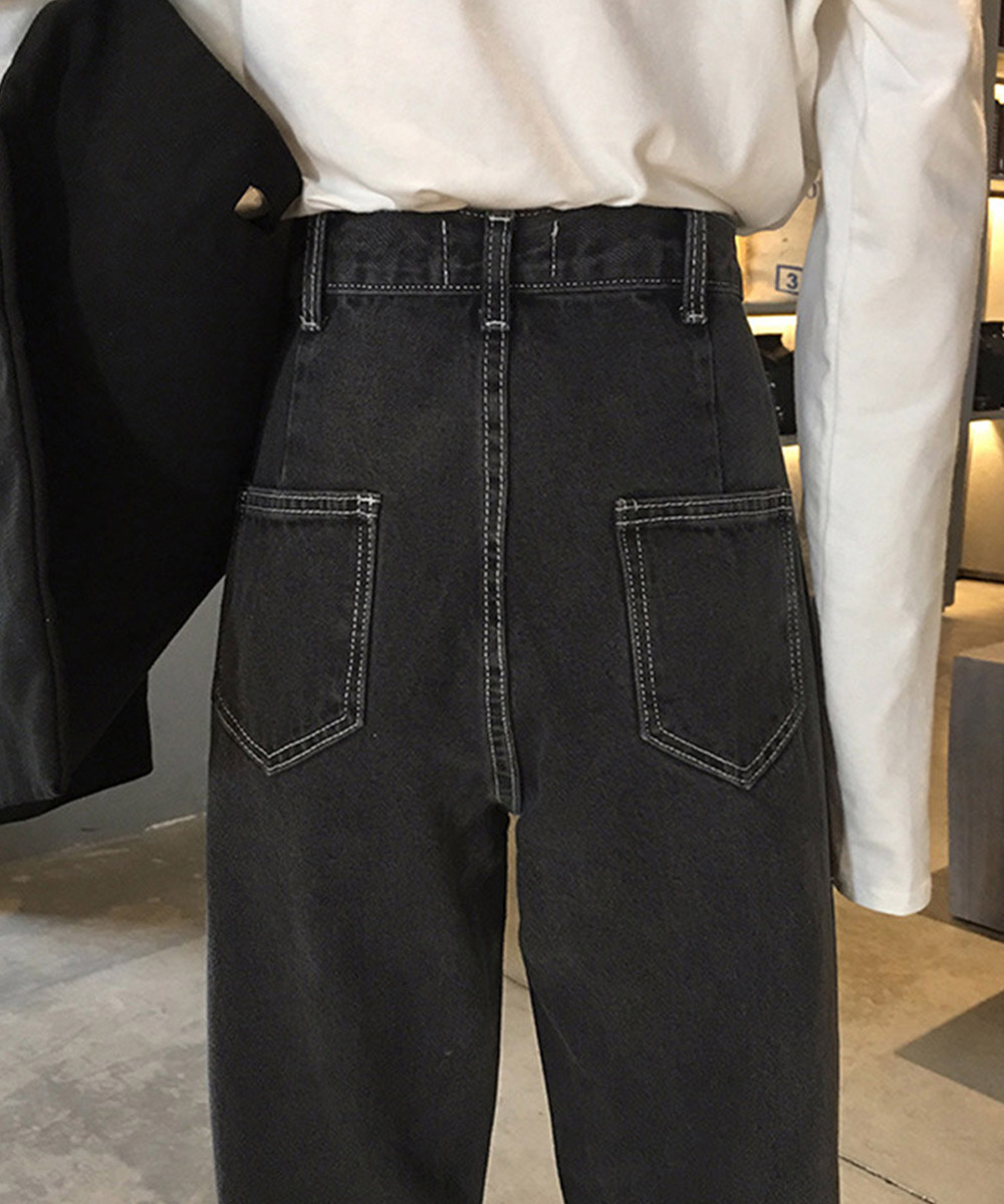 ワークパンツ ハイウエストストレートデニム サイズ調整機能付き