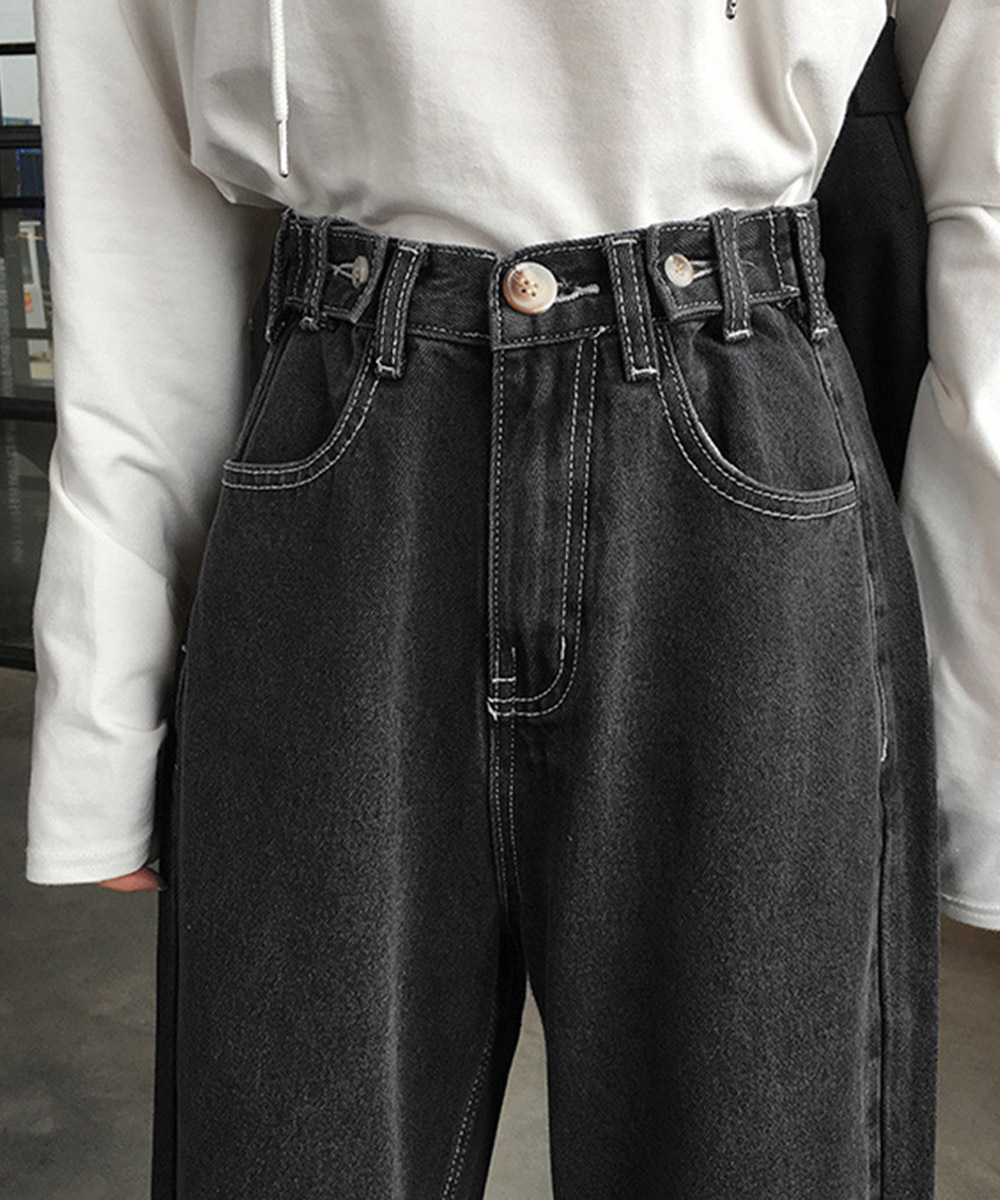 ワークパンツ ハイウエストストレートデニム サイズ調整機能付き