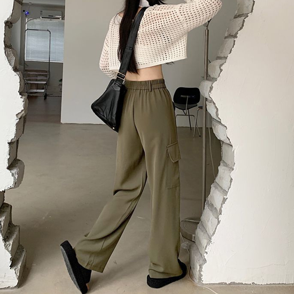 ワークパンツ ハイウエスト ワイドカーゴパンツ レディース