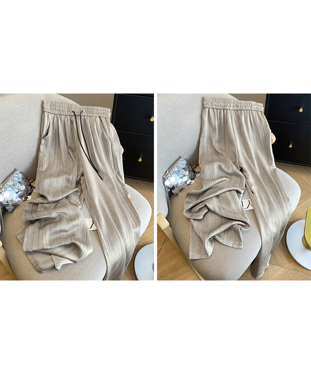 ワークパンツ 水墨風ドレープ ワイドスラックス 夏用