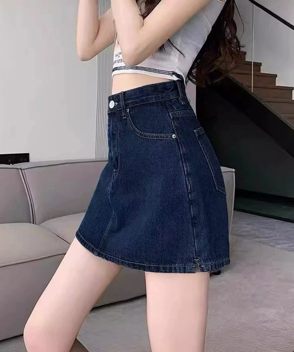 ワークパンツ ハイウエストデニムスカパン 美脚効果