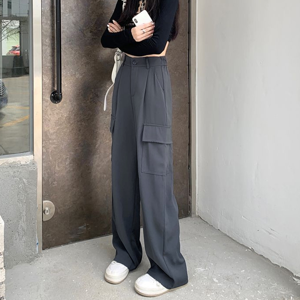 ワークパンツ ハイウエスト ワイドカーゴパンツ レディース