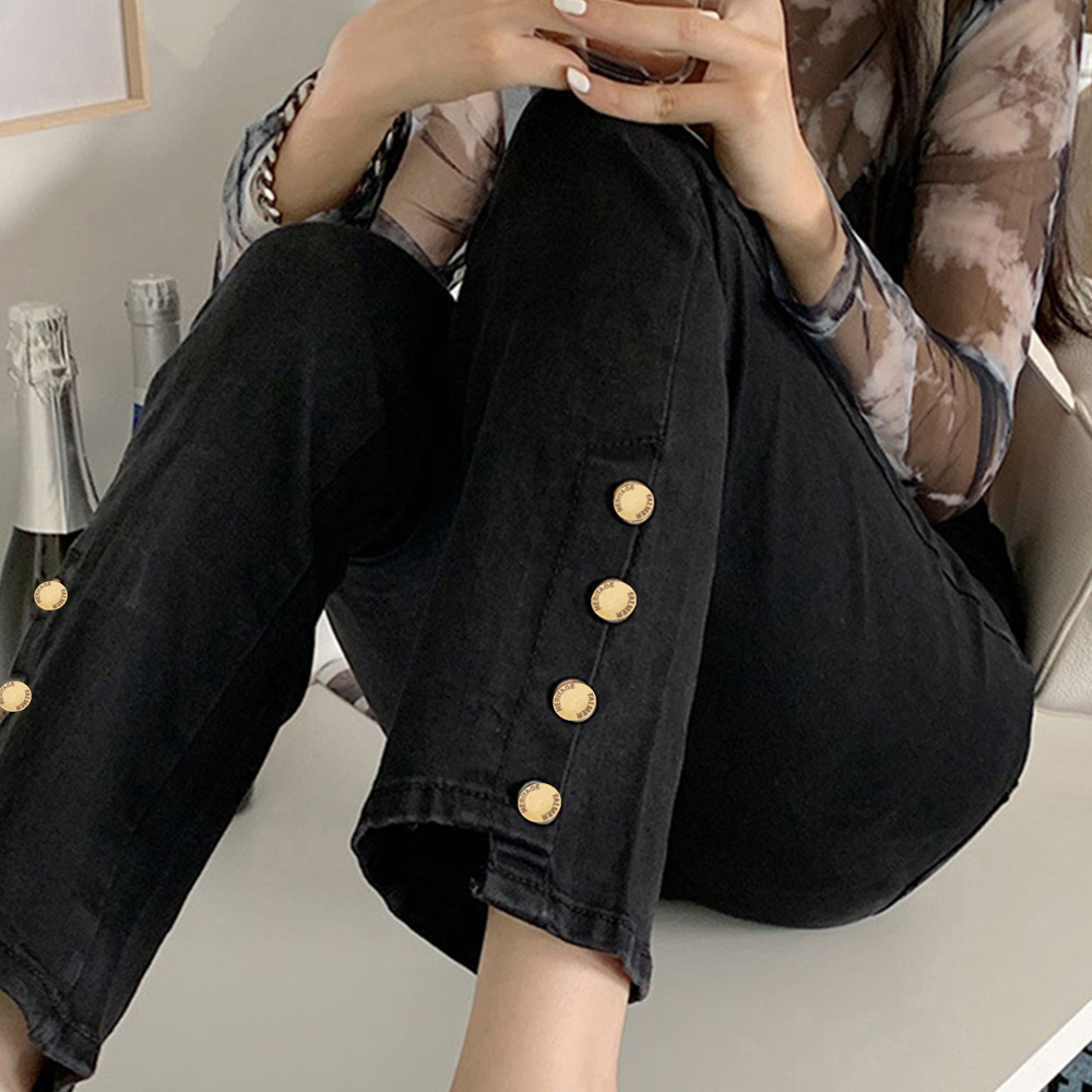 ワークパンツ 裾ボタン アンクル丈 美脚デニムパンツ
