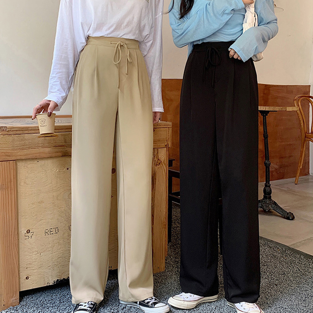 ワークパンツ 美脚効果 ハイウエスト セミワイド スラックス