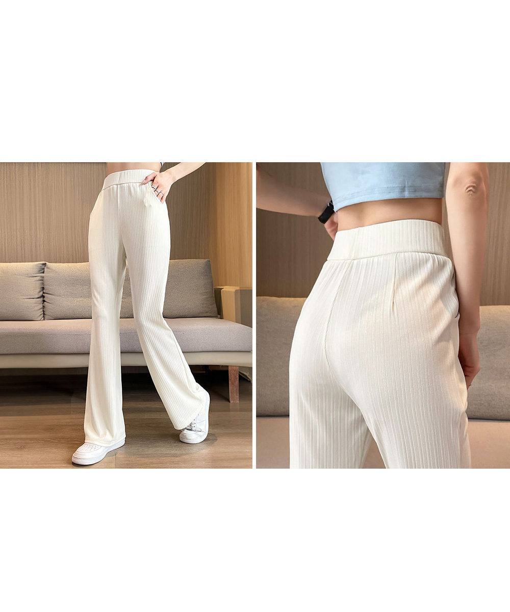 ワークパンツ 美脚効果 レディース リブチノパン セミフレア