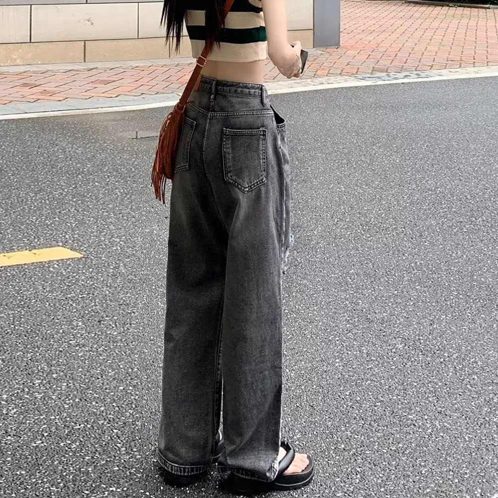 ワークパンツ ハイウエストクラッシュデニム レディース