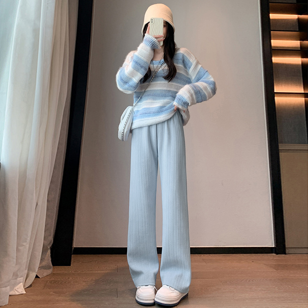 ワークパンツ レディース 韓国風 ニットワイドチノパン