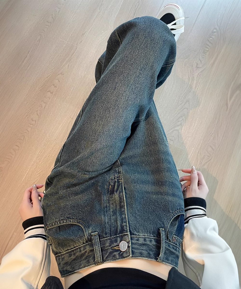 ワークパンツ ハイウエストヴィンテージデニム 美脚効果