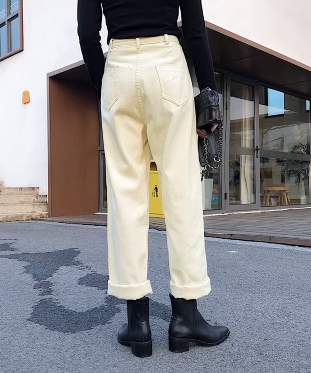 ワークパンツ ハイウエストストレートデニム サイズ調整機能付き