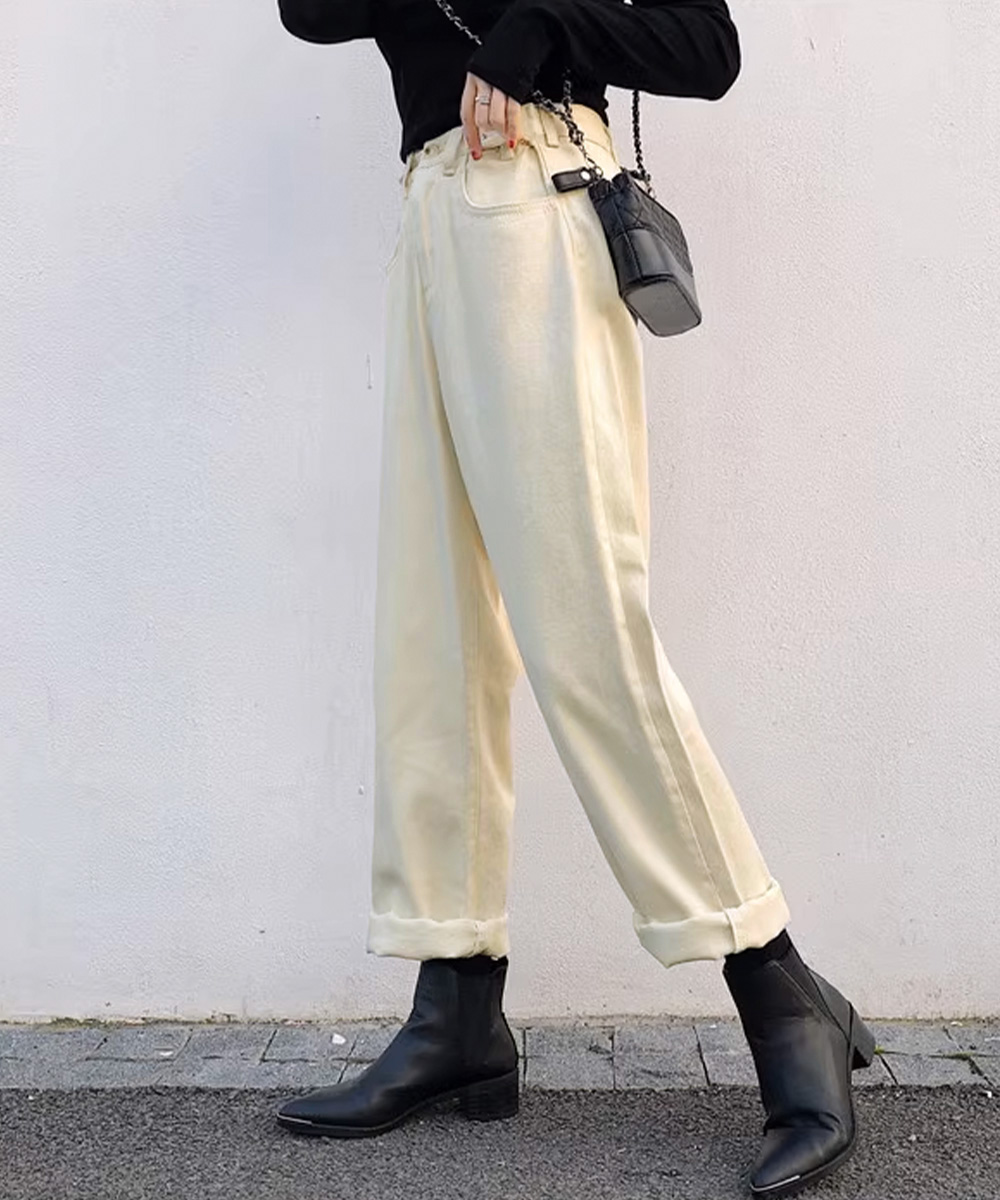 ワークパンツ ハイウエストストレートデニム サイズ調整機能付き