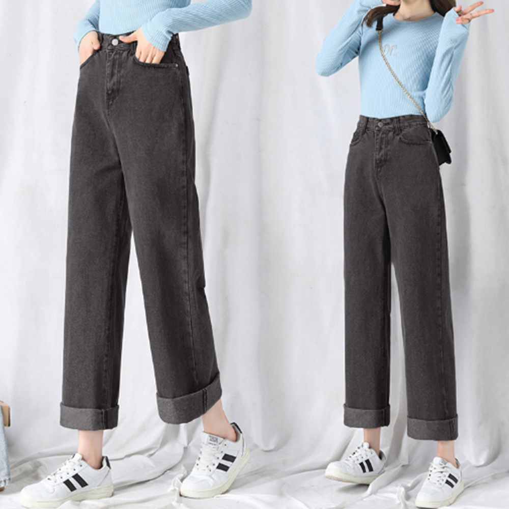 ワークパンツ ハイウエストデニムワイドパンツ 脚長美人