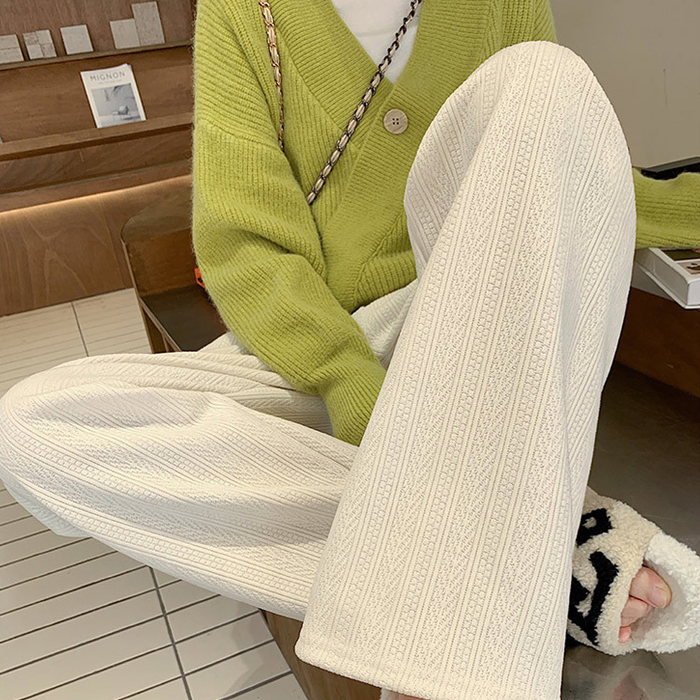 ワークパンツ レディース 韓国風 ニットワイドチノパン