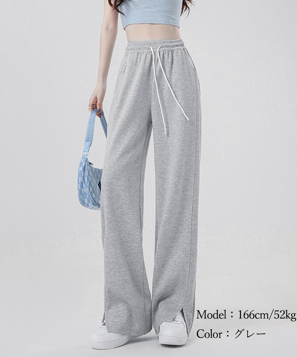 ワークパンツ レディース ワイドチノパン サイドスリット