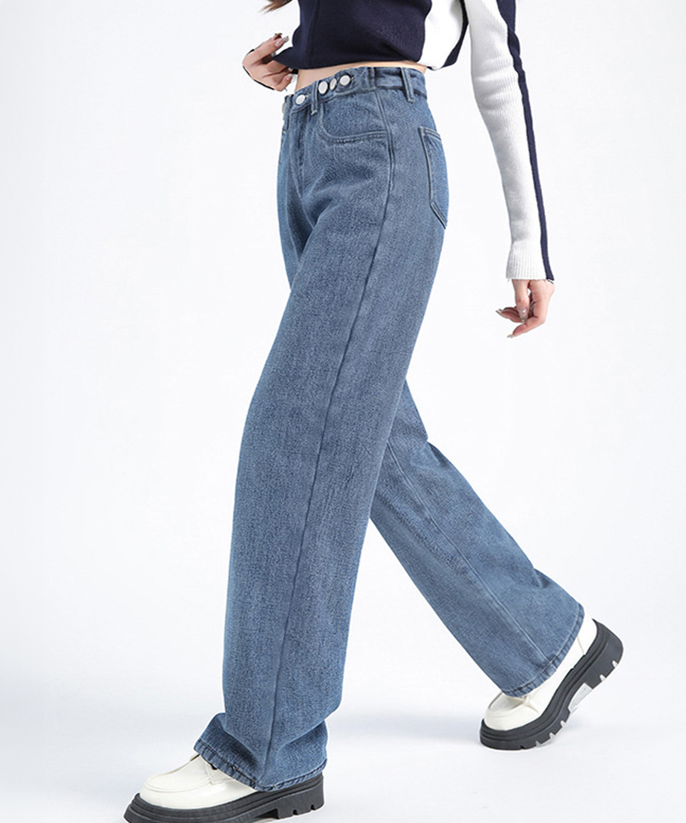ワークパンツ ハイウエストデニム ワイドパンツ サイズ調整可能
