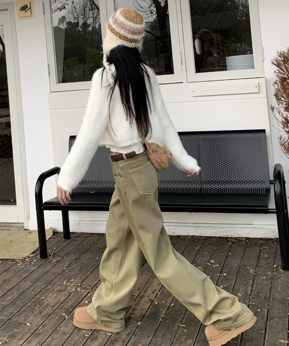 ワークパンツ タック入り美脚デニムワイドパンツ