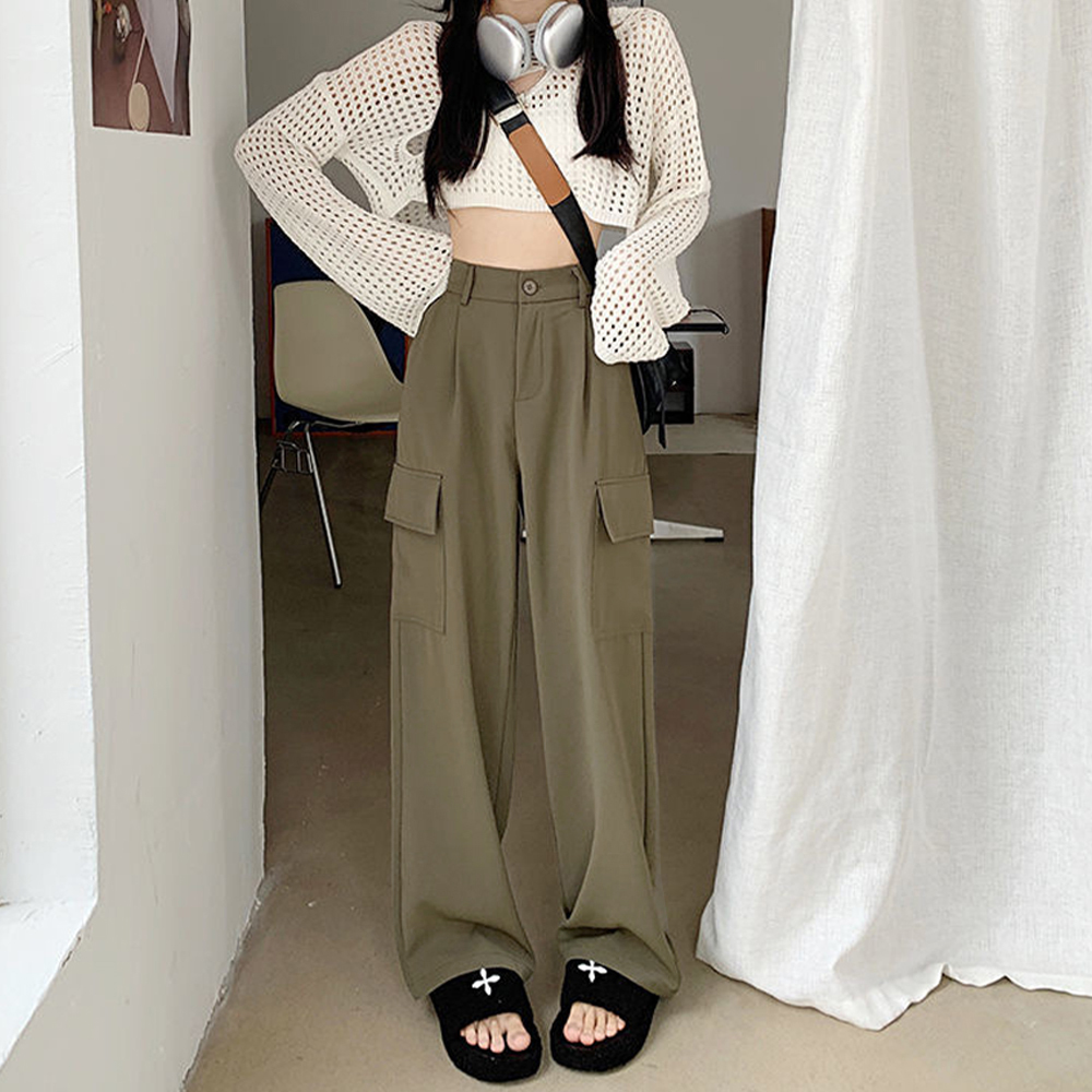 ワークパンツ ハイウエスト ワイドカーゴパンツ レディース