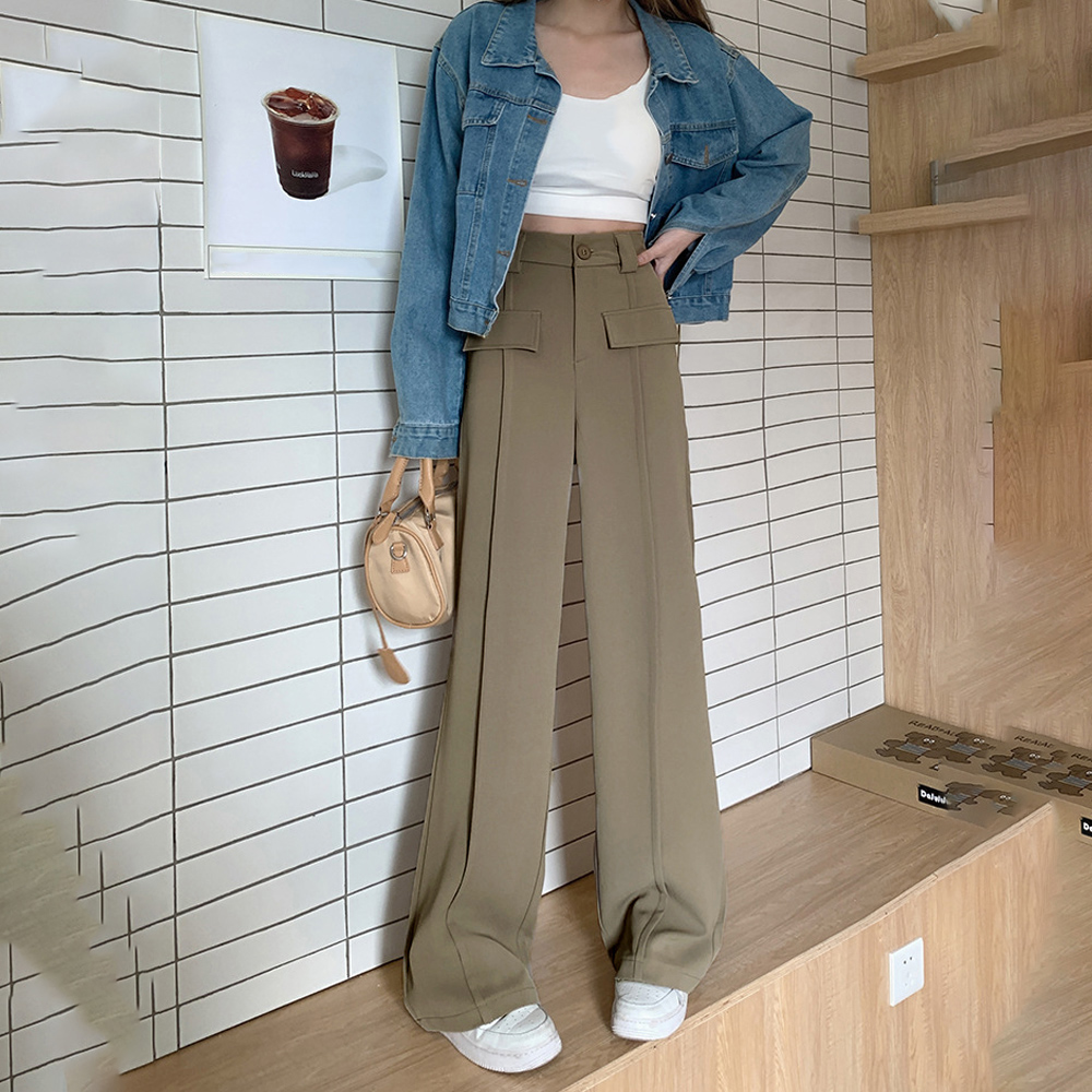 ワークパンツ ハイウエスト脚長スラックス 美脚ワイドパンツ