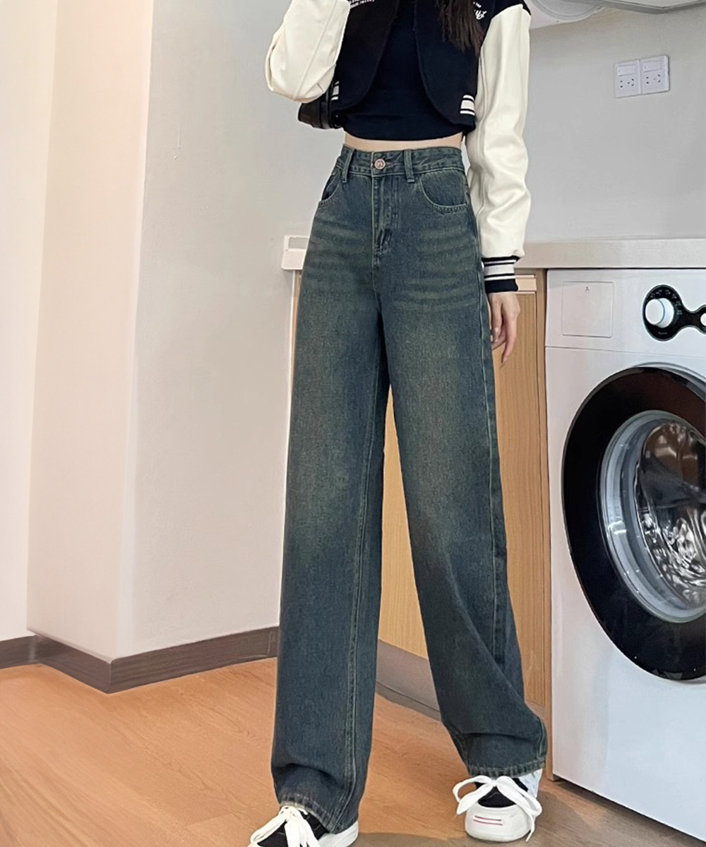 ワークパンツ ハイウエストヴィンテージデニム 美脚効果