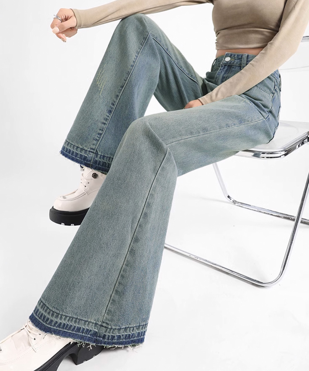 ワークパンツ ハイウエスト ヴィンテージ風フレアデニム