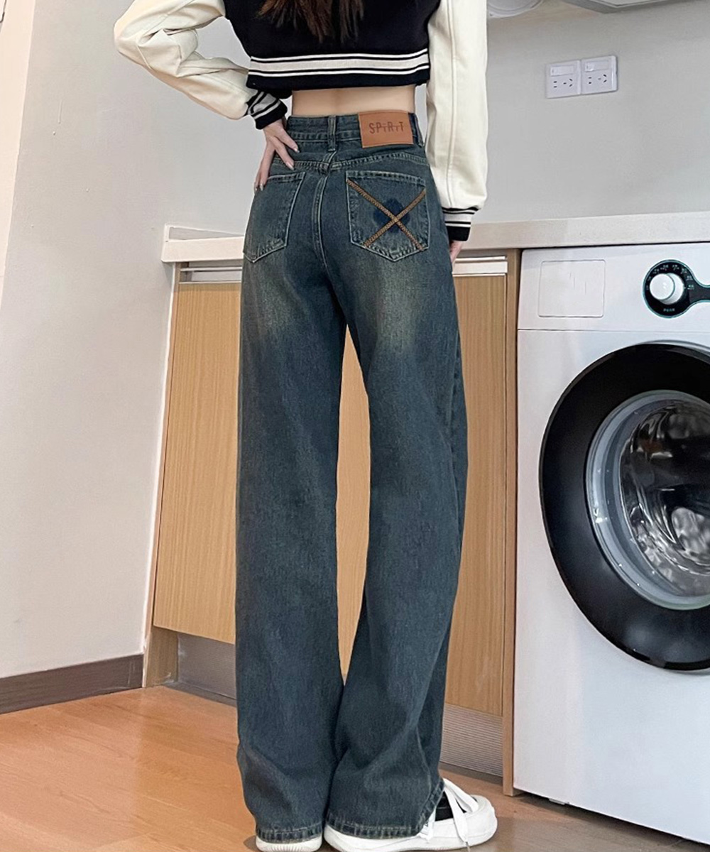 ワークパンツ ハイウエストヴィンテージデニム 美脚効果