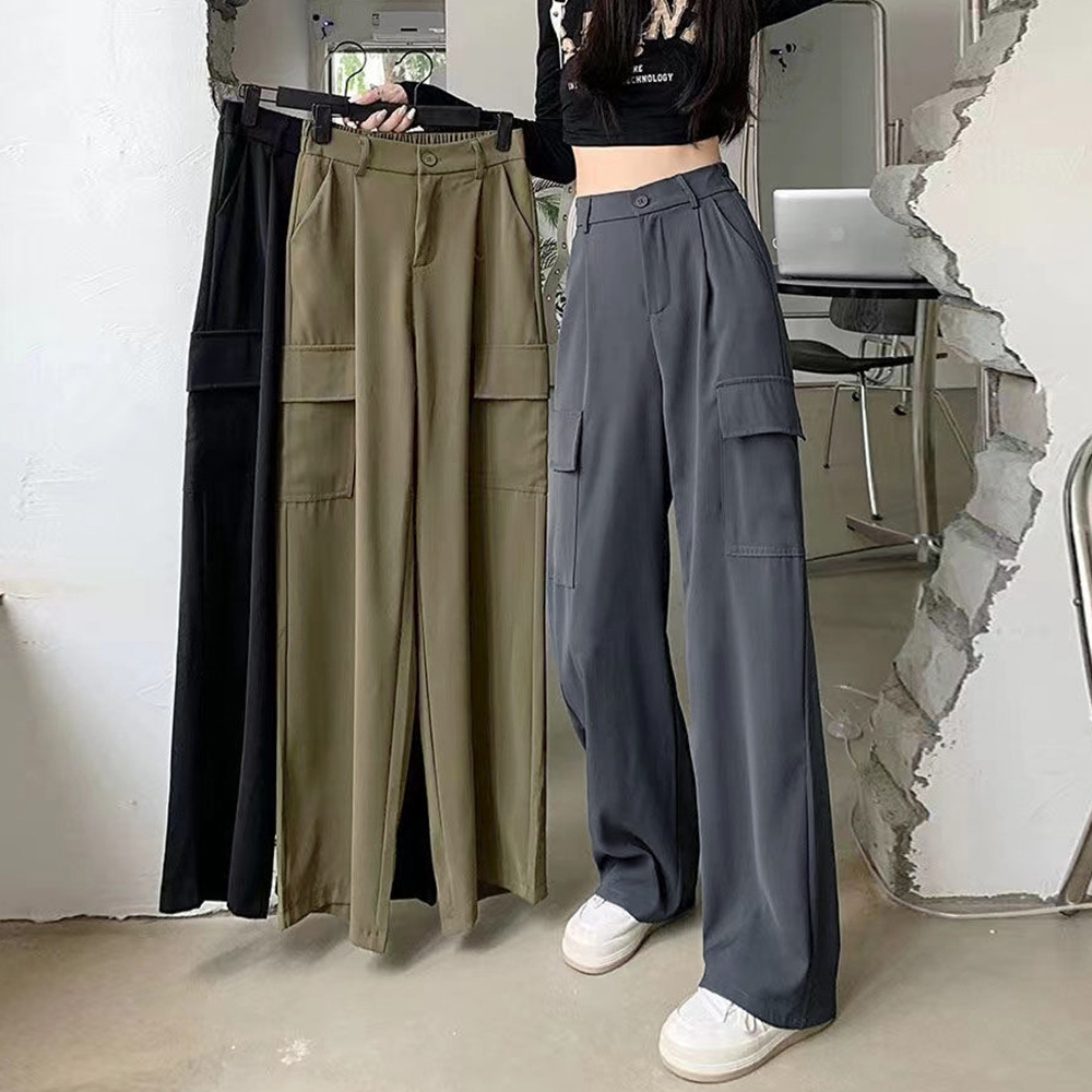 ワークパンツ ハイウエスト ワイドカーゴパンツ レディース