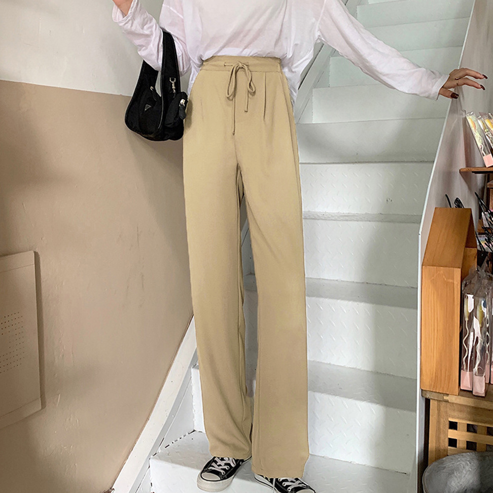 ワークパンツ 美脚効果 ハイウエスト セミワイド スラックス