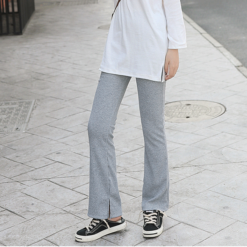 ワークパンツ サイドスリット入り フレアスラックス 美脚リブパンツ