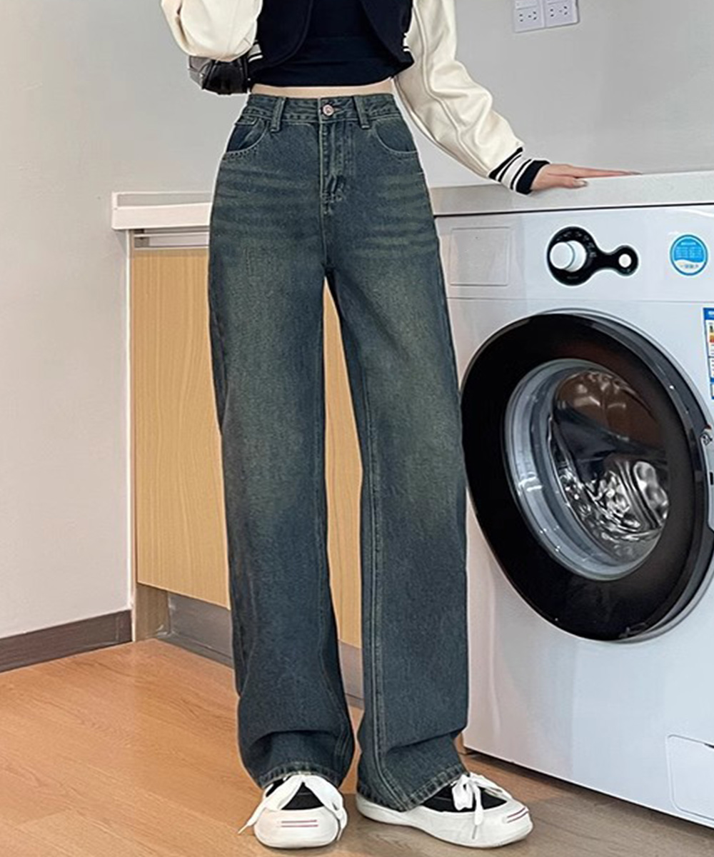 ワークパンツ ハイウエストヴィンテージデニム 美脚効果