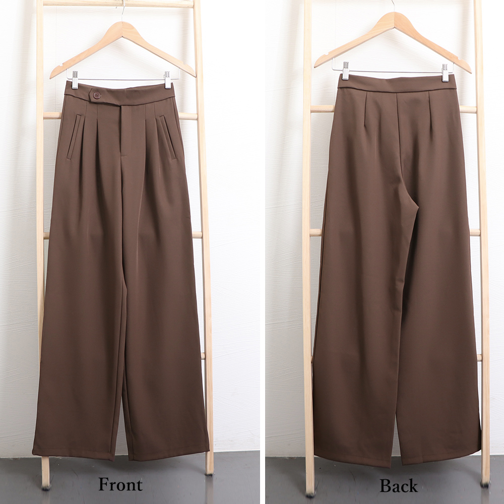 ワークパンツ 美脚効果 タック入りセミワイドスラックス レディース
