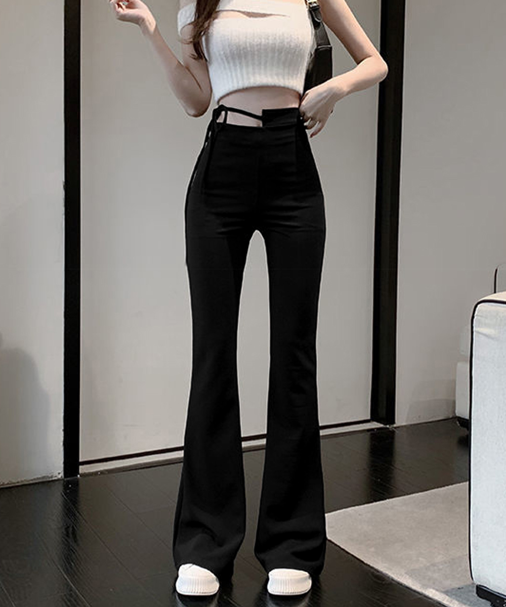 ワークパンツ ウエストカット美脚フレアチノパン