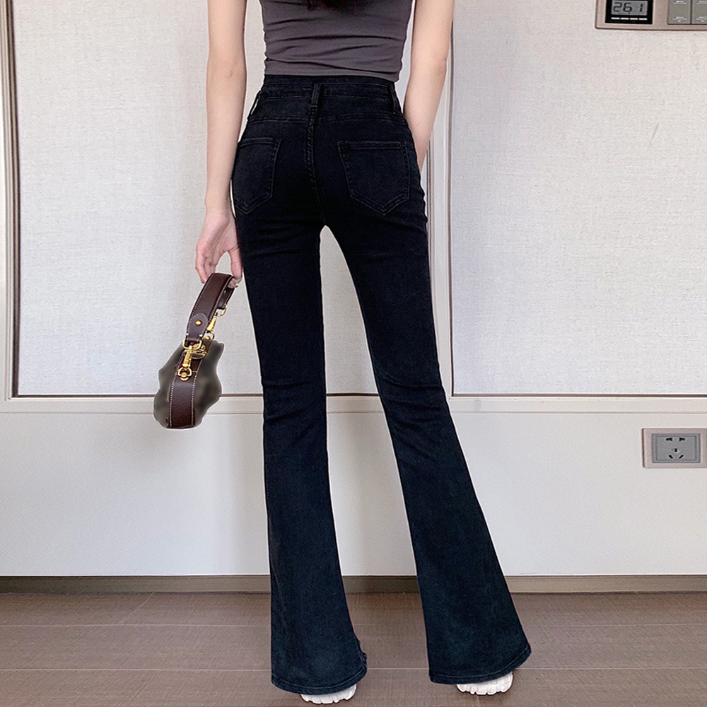 ワークパンツ フロントスリット ハイウエストデニム 美脚フレアパンツ