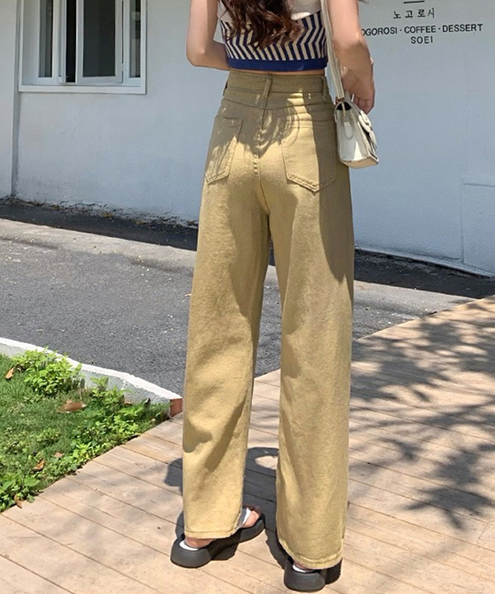 ワークパンツ カラフルハイウエストデニムパンツ 美脚効果