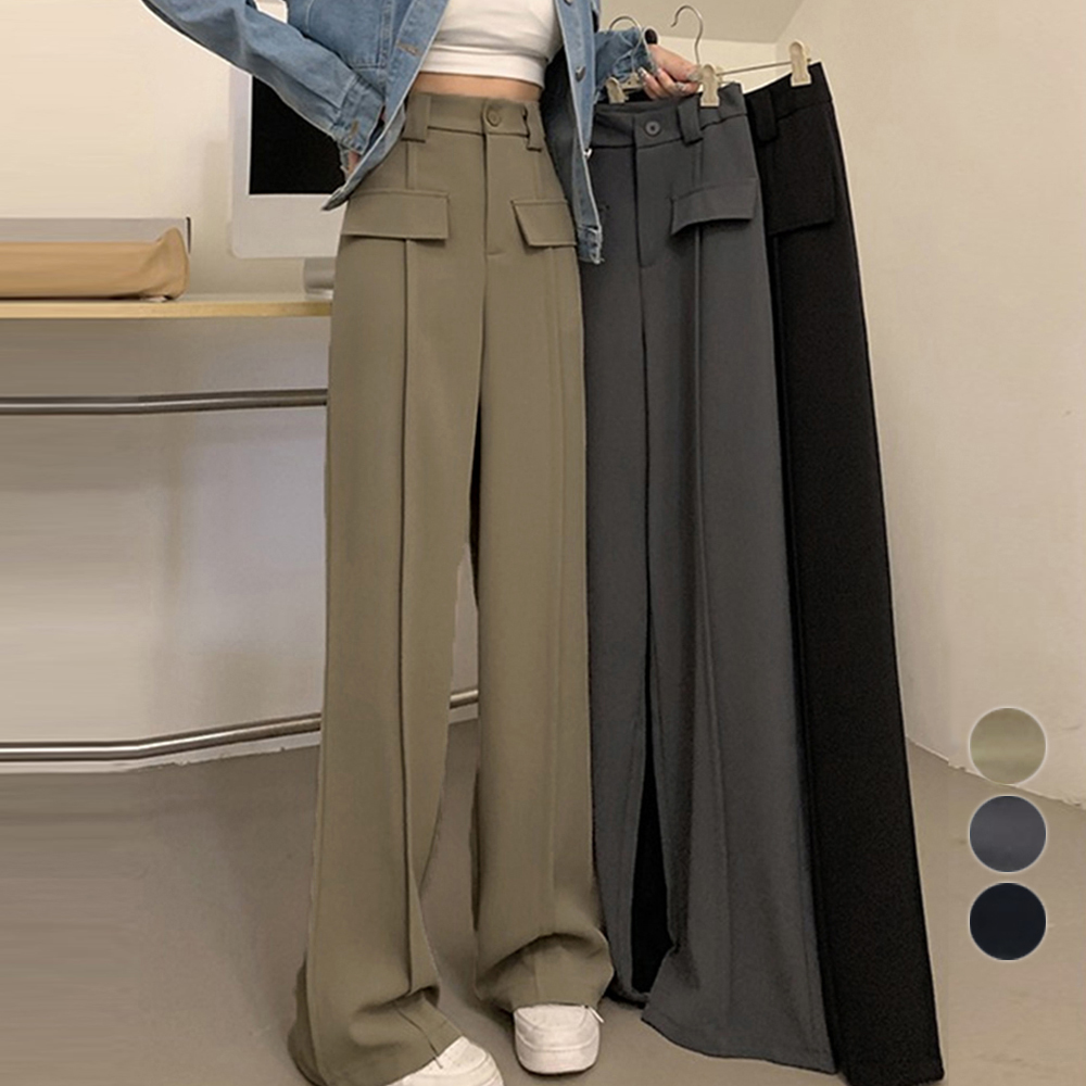 ワークパンツ ハイウエスト脚長スラックス 美脚ワイドパンツ