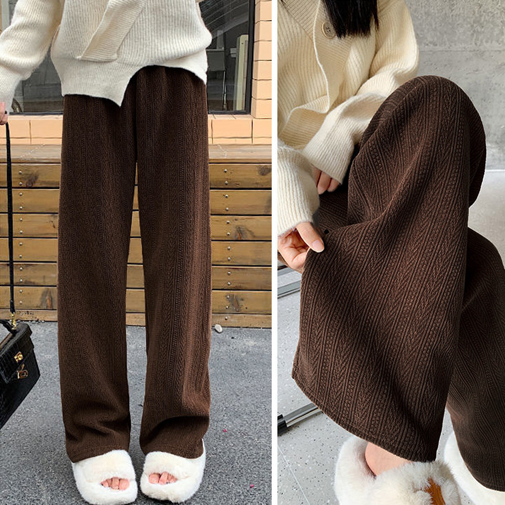 ワークパンツ レディース 韓国風 ニットワイドチノパン