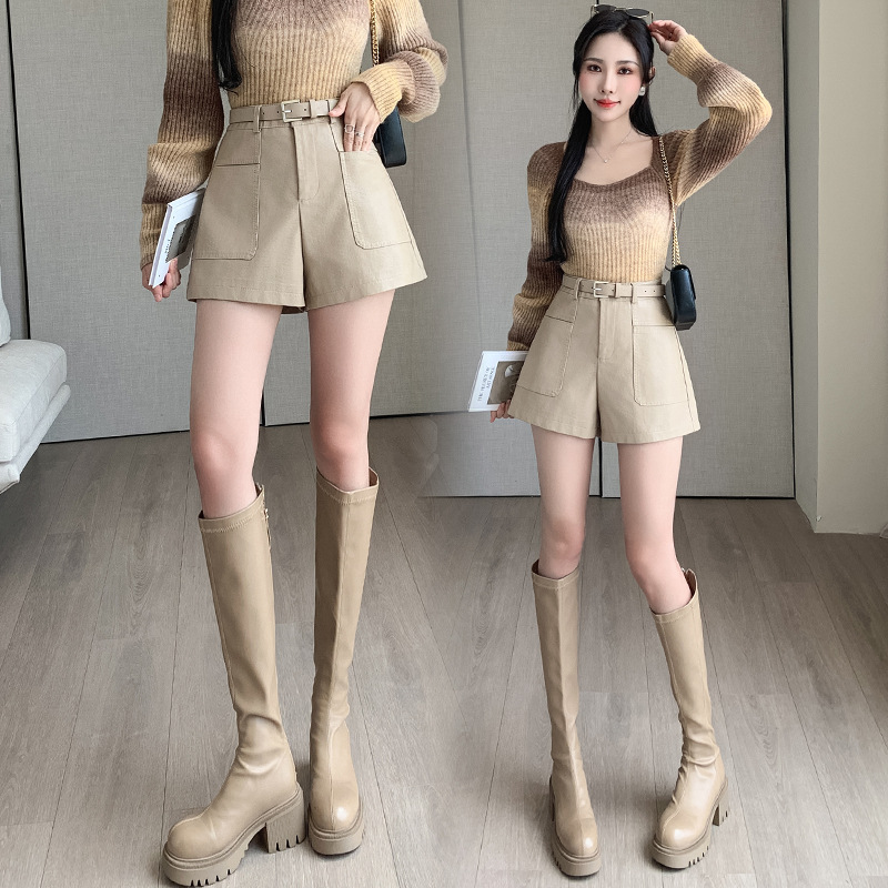 パンツセットアップ ベルト付きハイウエストショートパンツ